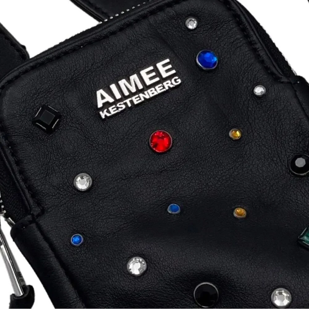 Aimee Kestenberg Black Starlight Leather Just Saying Jeweled Crossbody Bag